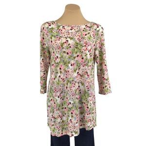 J Jill Love Linen Tunic Top Size Small Pink Floral